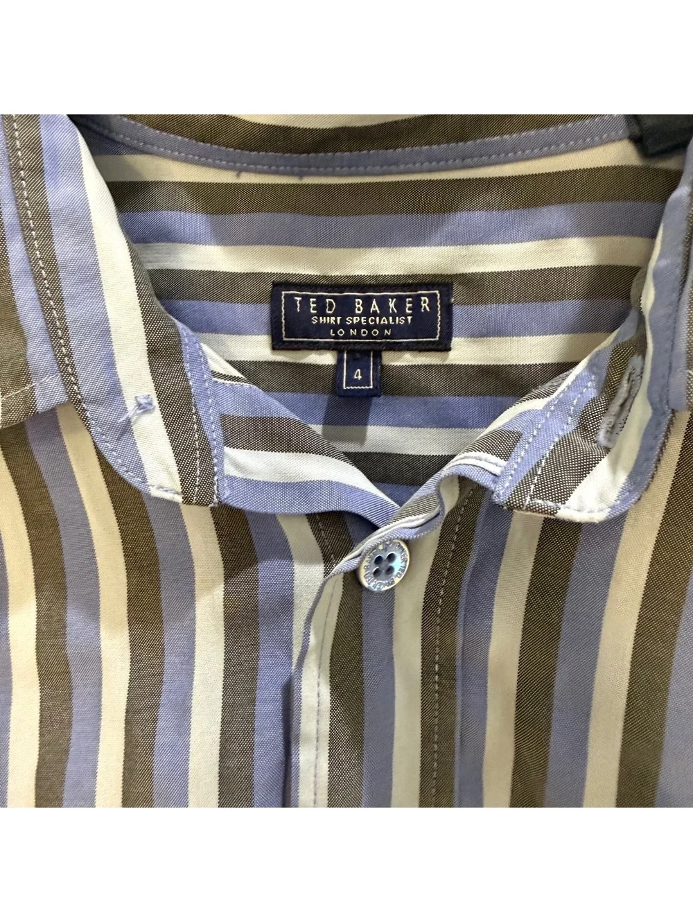 Ted Baker London Men's Striped Button-Up Shirt Size 4 Blue & Brown Cotton Blend
